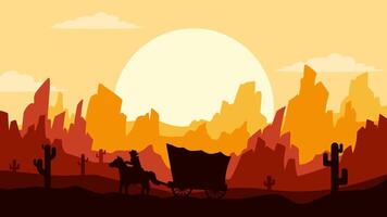 Landscape illustration of wild west desert with sunset sky vector