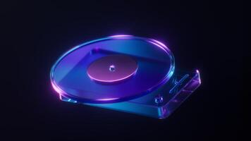 Loop animation of Record player with dark neon light effect, 3d rendering. video