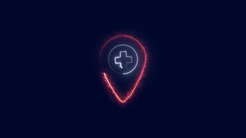 neon line Medical map pointer with cross hospital icon isolated. video