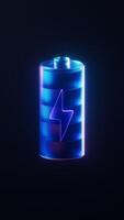 Loop animation of Battery with dark neon light effect, 3d rendering. video