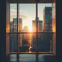 Modern city architecture with skyscrapers and office buildings. Urban skyline, business center with photo