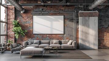 Interior art mockup in a modern room. Blank wall with empty background, frame picture artwork photo