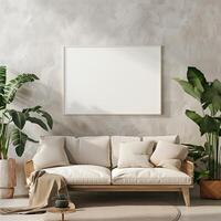 Art wall interior mockup in modern room, blank empty background with frame, picture artwork painting photo