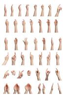 Diverse hand gestures, showing different expressions. Signs and symbols, finger movements, pinching photo