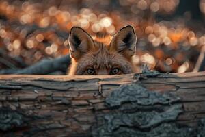 Red fox in snow, wild animal in winter setting. Portrait of furry fox, red and fluffy tail, keen eye photo