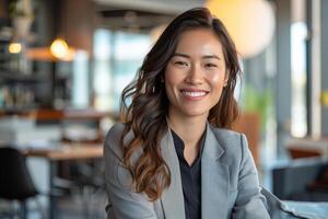 Portrait of a successful businesswoman. Happy, confident executive standing in office. Professional photo