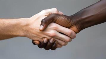 An inclusive image representing unity and friendship, with a handshake between individuals of photo