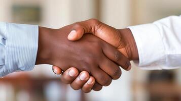 A close-up image capturing the unity and diversity in a successful business partnership, represented photo