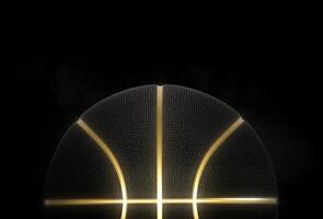 Black basketball closeup with golden lines high quality on black background photo