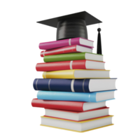 a stack of books with a graduation cap on top transparent background. png