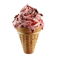 Ice cream with chocolate chips and strawberry on a transparent background. png