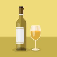 Wine bottle with glass icon in flat style. Alcohol drink illustration on isolated background. Champagne beverage sign business concept. vector