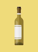 Wine bottle with glass icon in flat style. Alcohol drink illustration on isolated background. Champagne beverage sign business concept. vector