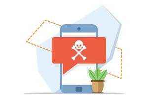 malware warning concept, warning notice on laptop computer, spam data, fraud internet error, unsafe risk danger connection, online fraud, ransomware virus note. flat illustration on background. vector