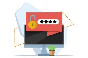 security concept, personal access, device with password secure notification and lock notification icon illustration isolated on white, user authorization, login form icon, internet protection. vector