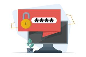 seguridad concepto, personal acceso, dispositivo con contraseña seguro notificación y bloquear notificación icono ilustración aislado en blanco, usuario autorización, iniciar sesión formar icono, Internet proteccion. vector