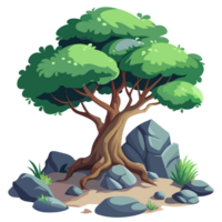ilustração do uma ampla árvore em rochoso terra png