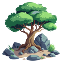 Illustration von ein groß Baum auf felsig Boden png