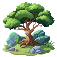 illustration de une grand arbre sur rocheux sol png