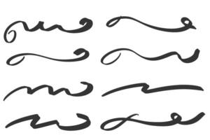 Swoosh hand drown lines. Swash and swish squiggle lines with swirl tail. Calligraphy wavy stroke. Curly doodle design elements. vector