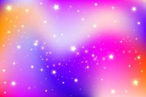 Purple gradient sky with stars. Abstract night space. universe mesh background. Magic vibrant cosmos with sparkles. Liquid holographic iridescent illustration. vector