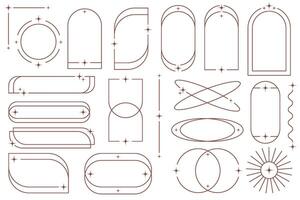 contorno marcos con estrellas. estético frontera elementos. mínimo gráfico arco formas y2k moderno sencillo resumen cifras con destellos de moda geométrico pegatinas colocar. cósmico lineal colección vector