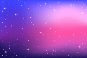 degradado púrpura cielo antecedentes. rosado noche espacio con estrellas y destellos oscuro galaxia. fantasía cósmico vibrante color universo. líquido iridiscente exterior espacio con Brillantina textura. vector