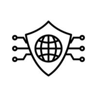 Illustration of cyber security, shield with globe and electric circuit icon vector