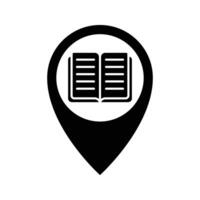 map pointer with a book, library location icon vector