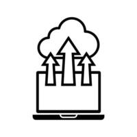 Illustration of cloud computing, laptop with arrow up and cloud icon vector