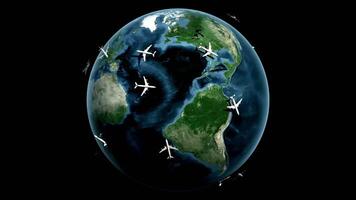 aviones rutas terminado globo tierra, concepto de viaje alrededor el mundo,avión volador terminado el mundo video