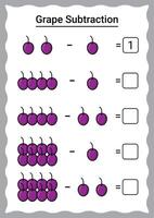 Grape Subtraction Worksheet for Kids vector
