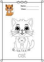 Cute Cat Tracing and Coloring Worksheet for Kids vector