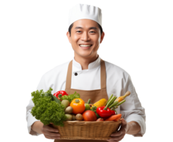 chef holding a crate of fresh organic vegetables png