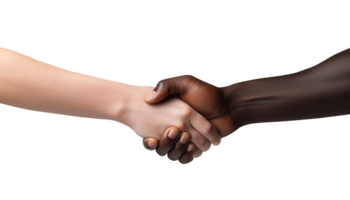 Handshake between black and white hand isolated png