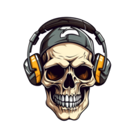 Hip hop theme cartoon skull wearing a cap and headphones, File Transparent Background png