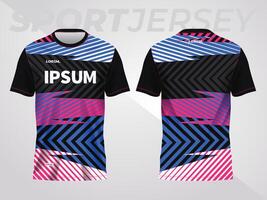 blue pink on dark background for sports jersey pattern. abstract color texture shirt front and back view mockup. vector