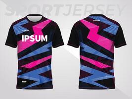 blue pink on dark background for sports jersey pattern. abstract color texture shirt front and back view mockup. vector