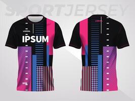 blue pink on dark background for sports jersey pattern. abstract color texture shirt front and back view mockup. vector