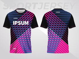 blue pink on dark background for sports jersey pattern. abstract color texture shirt front and back view mockup. vector