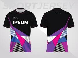 blue pink on dark background for sports jersey pattern. abstract color texture shirt front and back view mockup. vector