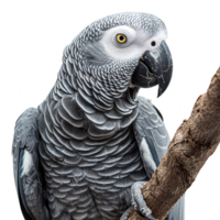 africano cinzento papagaio, isolado fundo png