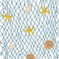 fishing nets With some shells and starfish For decoration vector