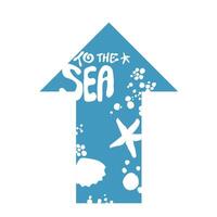 Arrow symbol with image of starfish and sea shells vector