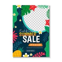 Summer sale poster template with floral tropical elements vector