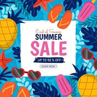 Summer sale background template with floral tropical elements vector