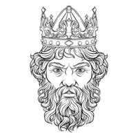 black and white illustration of a king with a crown vector