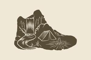 Silhouette mountain shoes with views inside vector