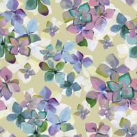 , seamless repeat pattern of colorful hydrangea bloom on beige background vector