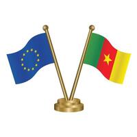 European Union and Cameroon table flags. vector